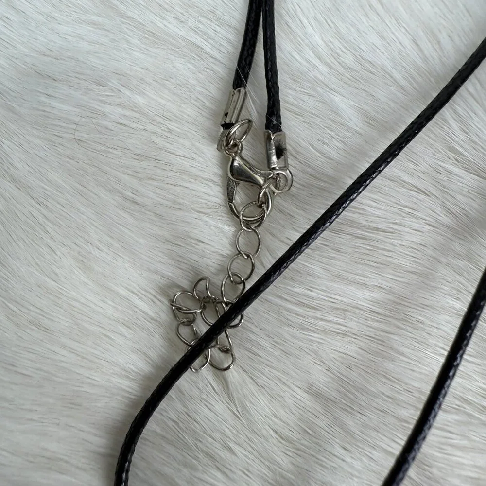 Vintage Chinese Hand Painted Porcelain Lotus Pendant on NEW Black Cord 22.5